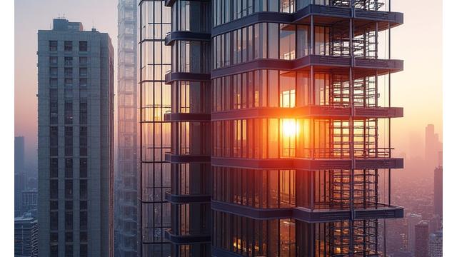 Architectural rendering of a sleek, modern luxury high-rise condominium in New York City being constructed, symbolizing pre-market new development opportunities