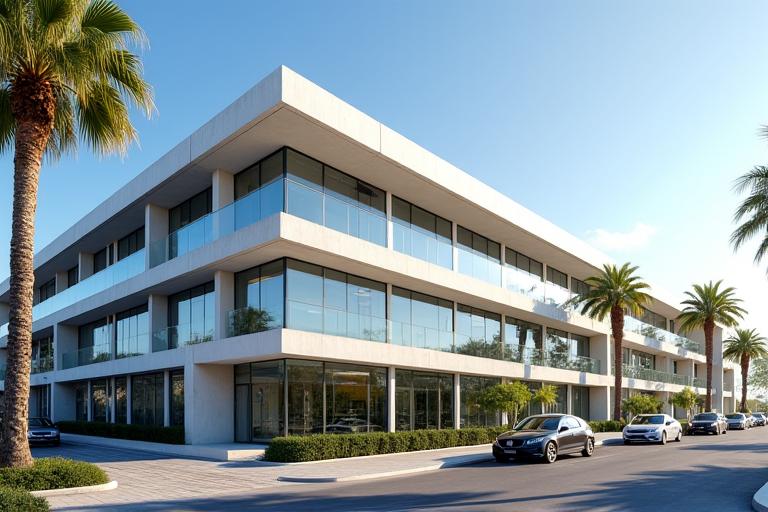 Exterior view of Astoria Luxury Homes Hollywood office building with a modern facade and bright California sky.