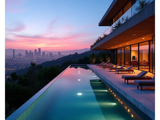 Stunning modern villa with infinity pool overlooking city skyline