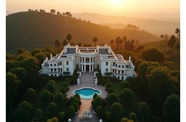 Luxury mansion in Beverly Hills at sunset