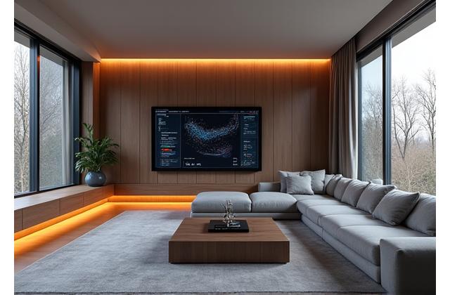 Modern smart home interior with integrated technology