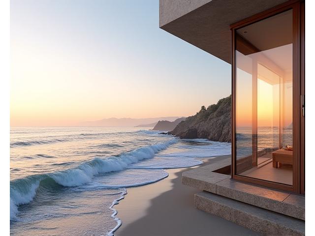 Oceanfront villa in Malibu at sunrise