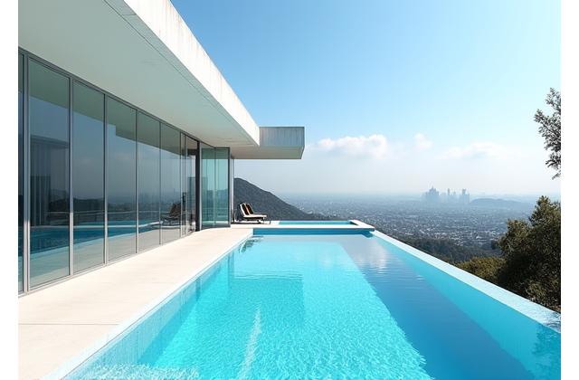 Sleek modern villa with infinity pool overlooking LA