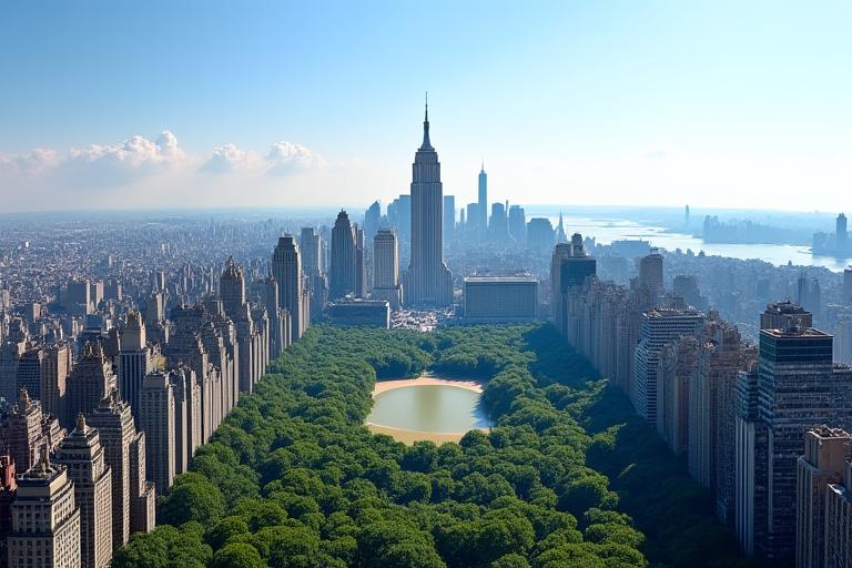 Panoramic view of Central Park and Manhattan skyline from a high-rise penthouse
