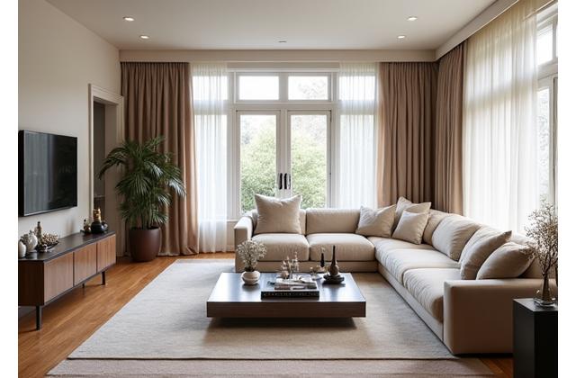 Professional real estate photographer capturing a luxurious living room with high-end camera equipment and lighting