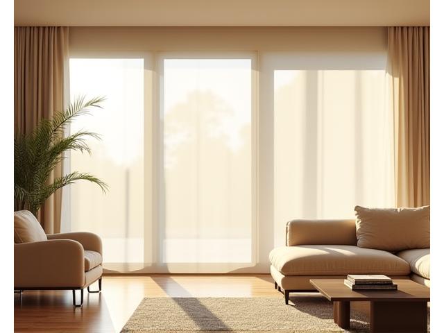 Automated window treatments in a sunlit luxury living room