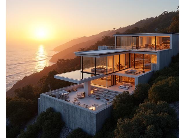 Los Angeles smart mansion exterior with panoramic views