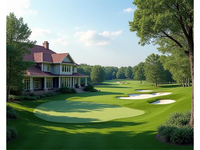Luxury home overlooking a pristine golf course with mature trees and a pond